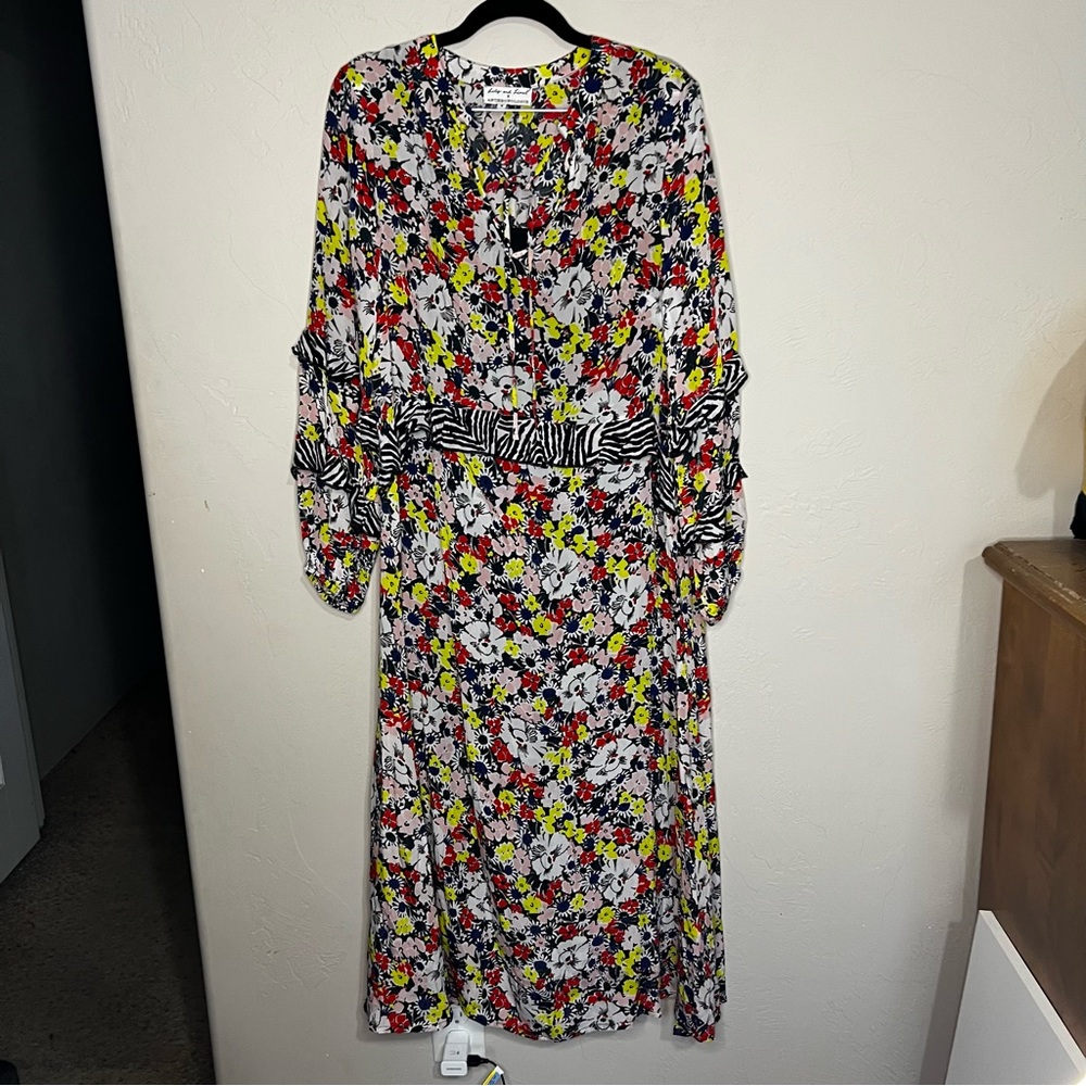 Lily and Lionel X Anthropologie Rina Multicolor Floral Zebra‎ Boho Midi Dress - Picture 4 of 11